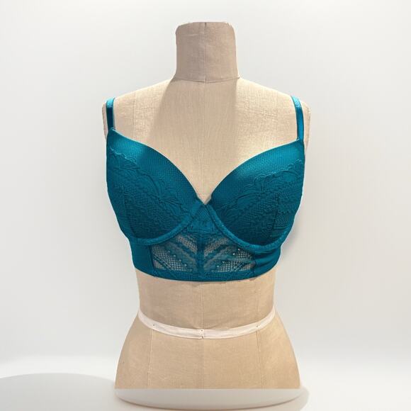 Auden Lightly Lined Demi Coverage Long Line Bra, Emerald 32 C New With Tags - Picture 1 of 6